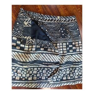 Clio Silk Mini Skirt Women 10 Blue White Abstract Print Lined Button Detail